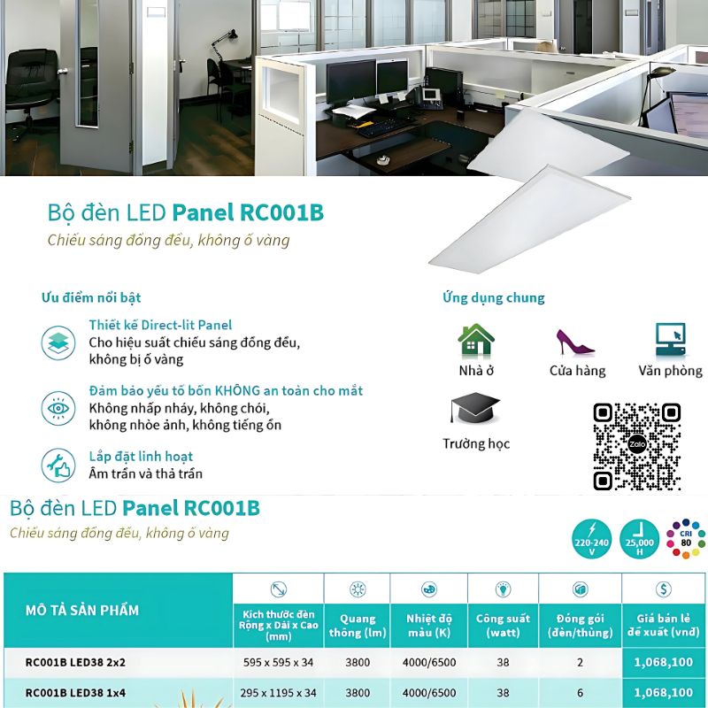 Đèn LED Panel 600x600 RC001B LED 38W Philips